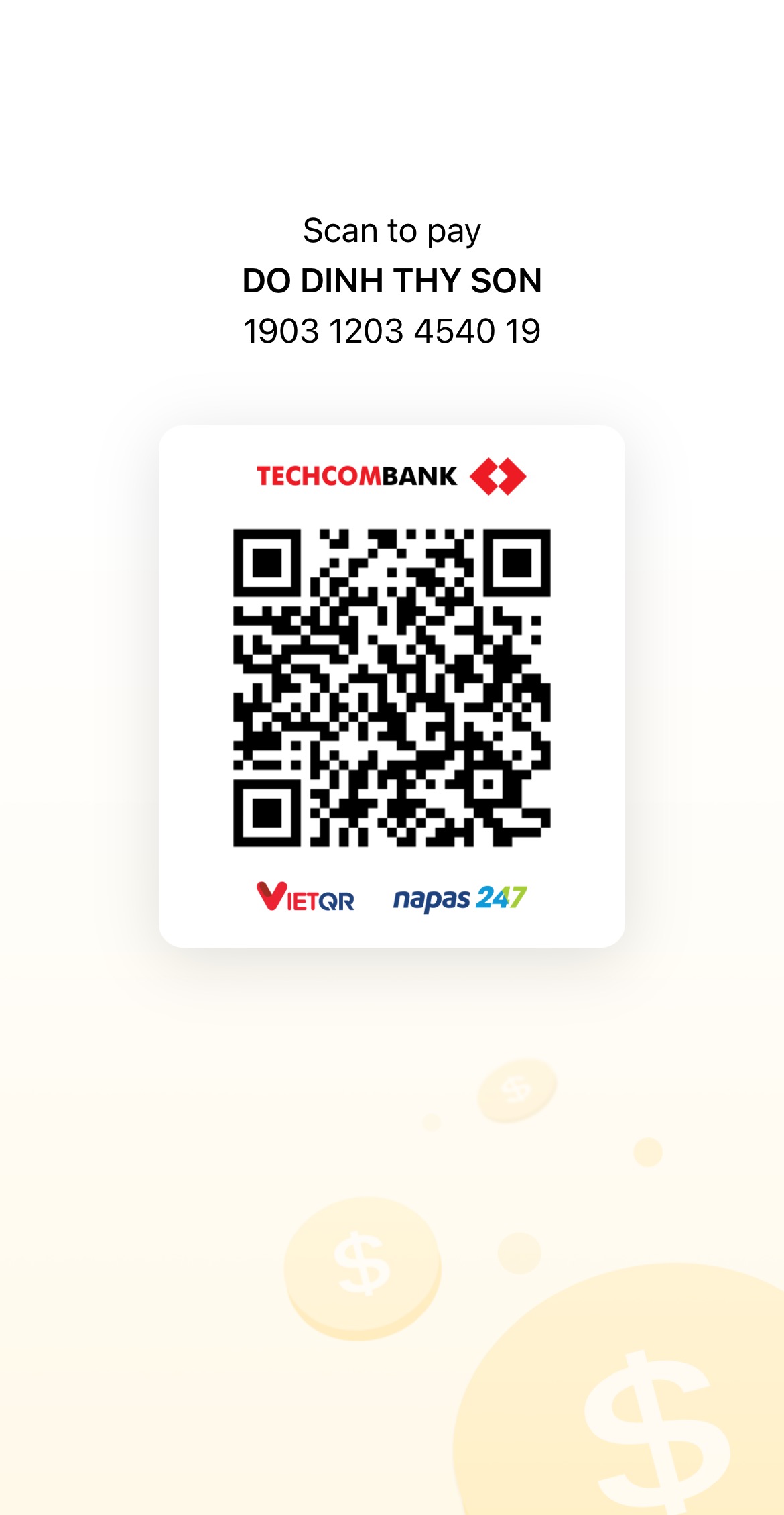 QR code for donation on Techcombank